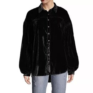 Free People La Luna Velvet Long Sleeve Boho Top shirt Size small button up
